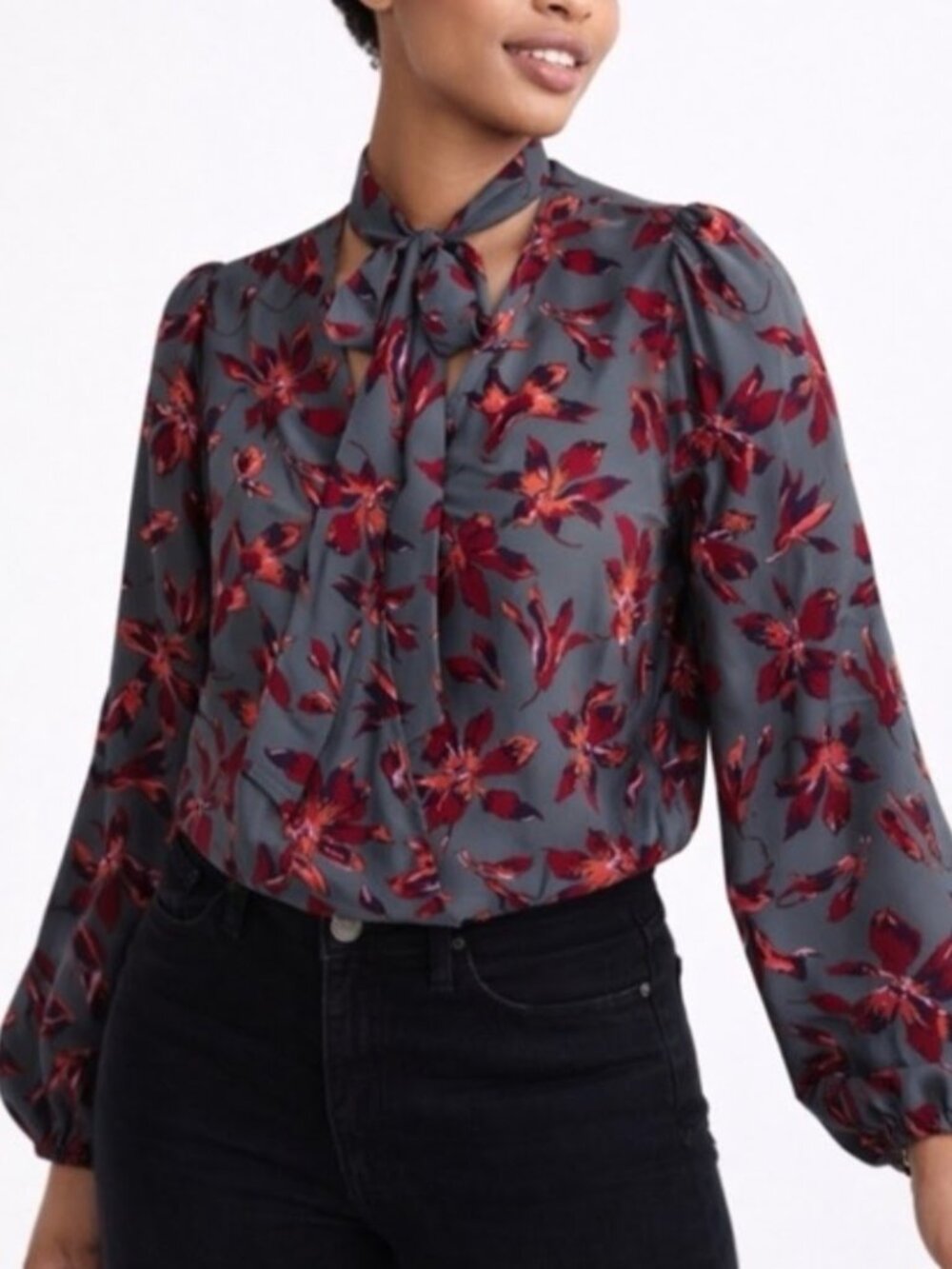 Madewell Silk Tie-neck Wrap Top in Winter Orchid Feminine Moody Work Women's XS - Picture 3 of 11